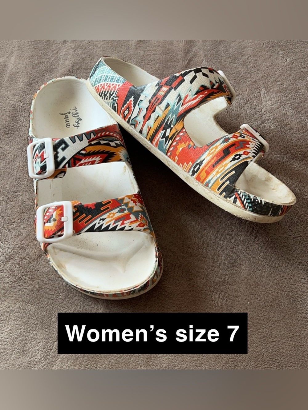 Gypsy Jazz Aztec Print Double Buckle Sandals - Red, Orange, Black